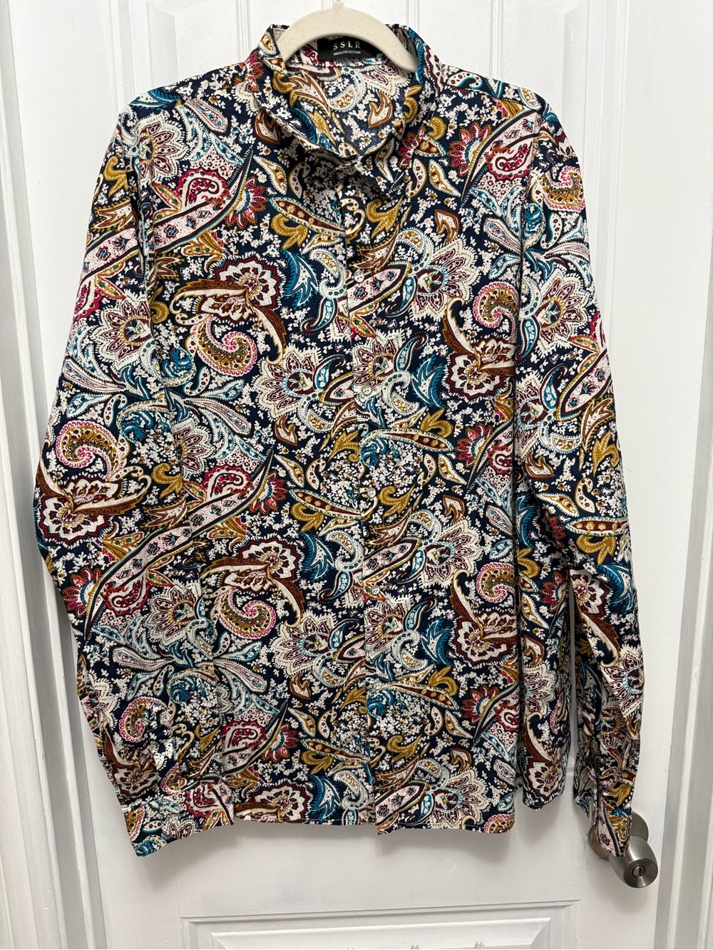 SSLR Men's Paisley Cotton Printed Long Sleeve Casual Button Down Size 2XL  (19-2